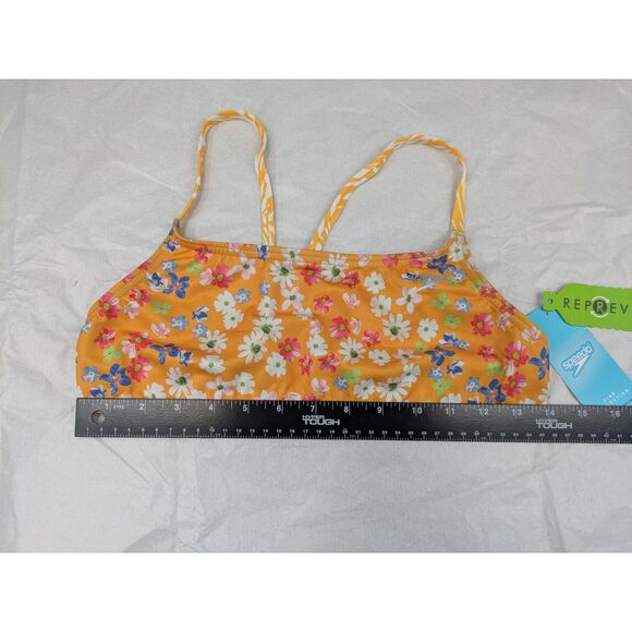 NWT Women's size Large Strappy Fixed Back Bikini Top Yellow Floral Endurance Eco - Picture 6 of 9